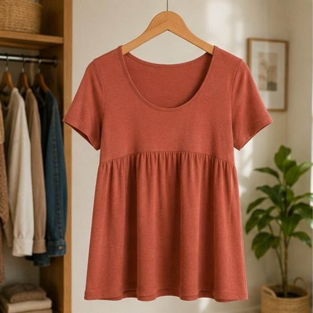 Terracotta Scoop Neck Babydoll Top